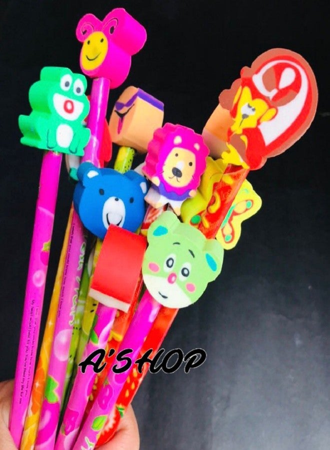 A'SHOP Colorful Cute Cartoon Character Pencils with Erasers (Pack of 12 Pencils) - Image 4