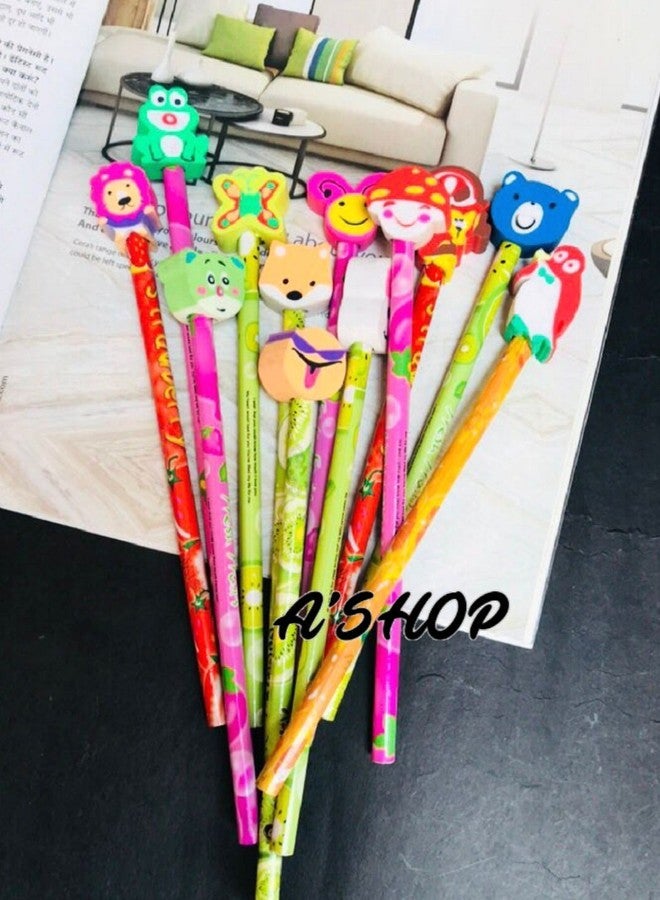 A'SHOP Colorful Cute Cartoon Character Pencils with Erasers (Pack of 12 Pencils) - Image 2