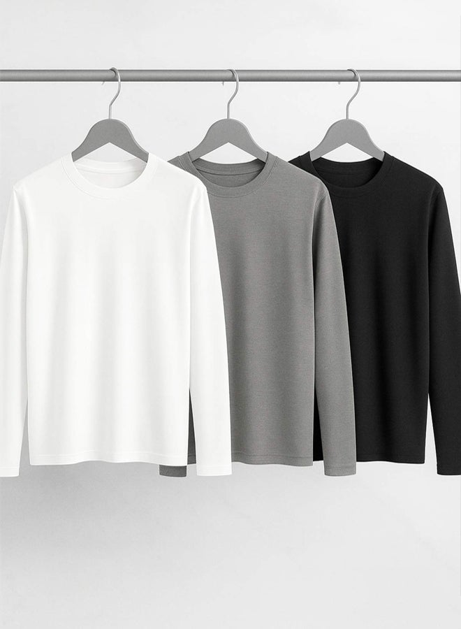 trendyol عبوة من 3 تي شيرتات بأكمام طويلة للرجال - Image 1