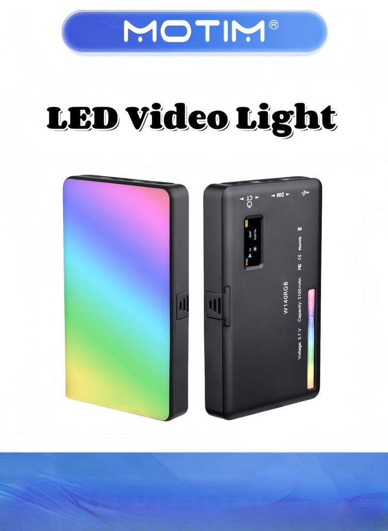 Motim LED Video Light W140 RGB Video Lights Portable Selfie Light for Camera Full Color 2500-9900K & 140 Bright Beads with OLED Display & 3100mAh Rechargeable CRI 95+  - Image 1