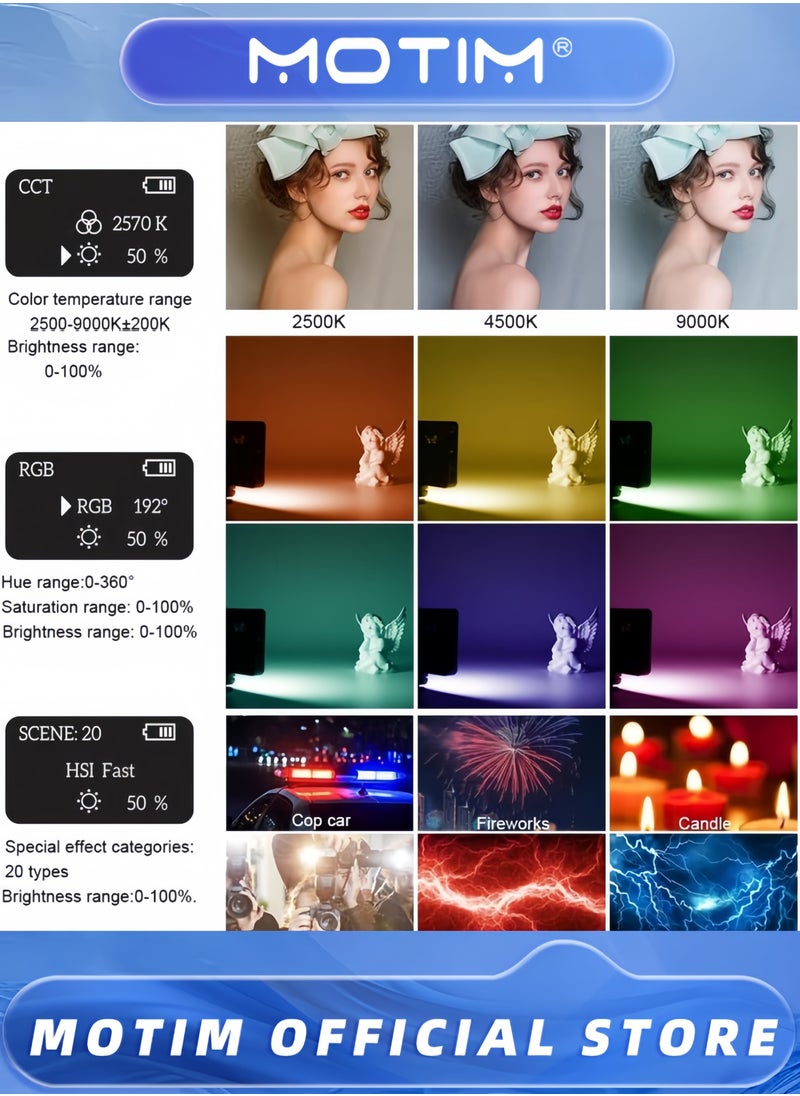 Motim - LED Video Light W140 RGB Video Lights Portable Selfie Light for Camera Full Color 2500-9900K & 140 Bright Beads with OLED Display & 3100mAh Rechargeable CRI 95+ - Image 1