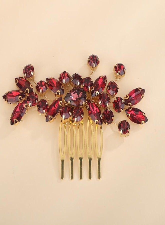 BERYUAN Dainty Teardrop Rhinestone Crystal Wedding Hair Comb Handmade Hair Side Comb Women Girls Wedding Headpiece Silver Gold Wedding Hair Accessories for Brides Bridesmaid (wine red) - Image 1