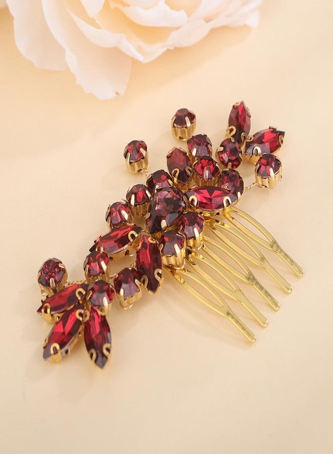 BERYUAN Dainty Teardrop Rhinestone Crystal Wedding Hair Comb Handmade Hair Side Comb Women Girls Wedding Headpiece Silver Gold Wedding Hair Accessories for Brides Bridesmaid (wine red) - Image 3