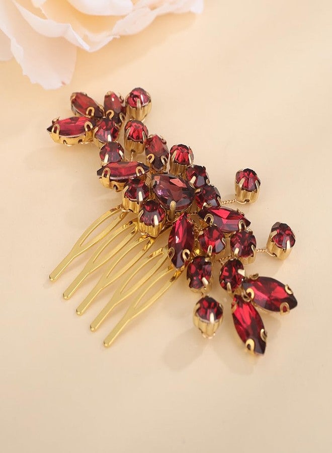BERYUAN Dainty Teardrop Rhinestone Crystal Wedding Hair Comb Handmade Hair Side Comb Women Girls Wedding Headpiece Silver Gold Wedding Hair Accessories for Brides Bridesmaid (wine red) - Image 4