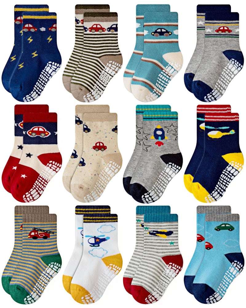 RATIVE Non Skid Anti Slip Slipper Cotton Crew Dress Socks With Grips for Baby Toddlers Kids Boys (6-12 Months, 12-pairs/RB-71112) - Image 1