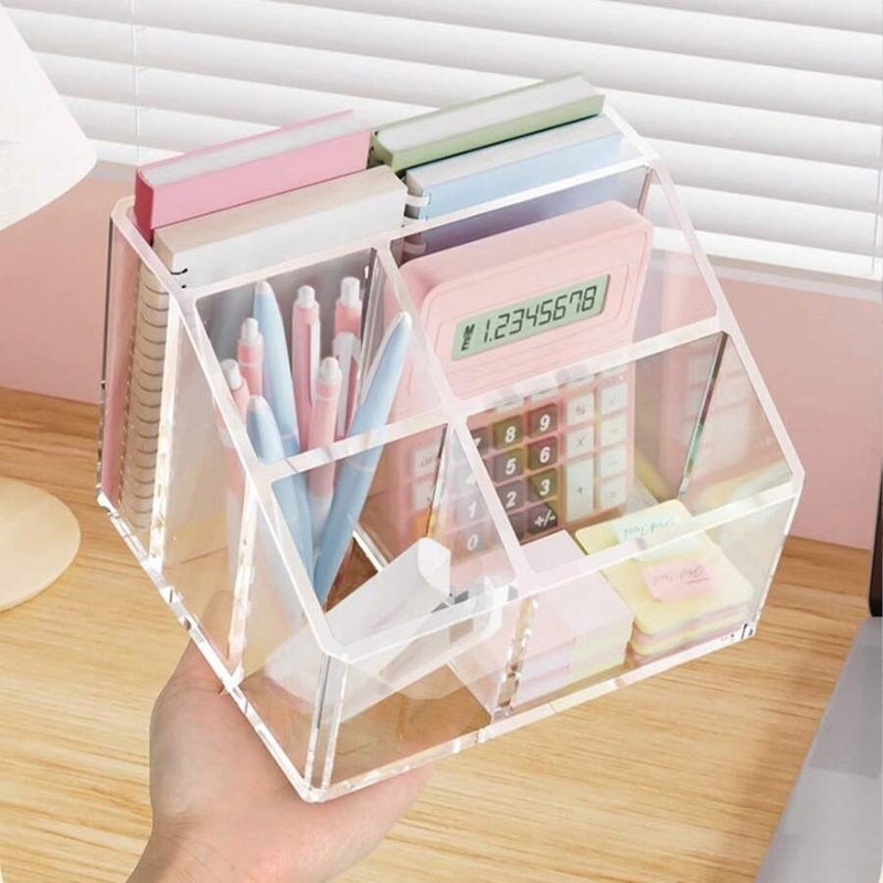 Shein 1 Piece Ultra-Cute Pen Holder & Desk Storage Box, Clear Compartment Organizer for Students, Office, Makeup, and Stationery - L Size - Image 3