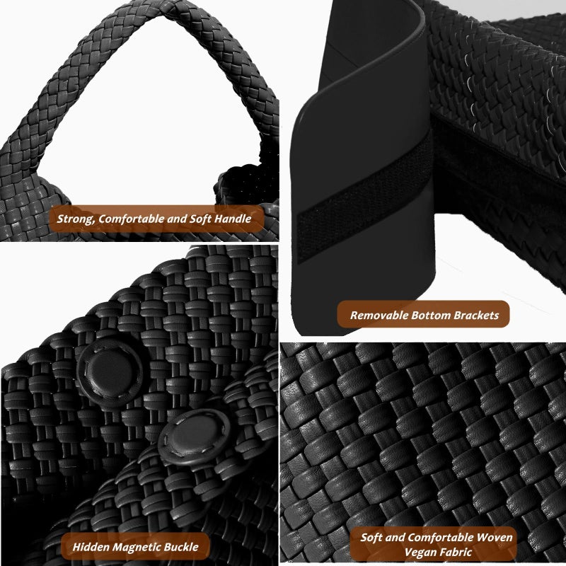 Geelyda 2026 Woven Leather Tote Bag with Purse, Extra Large Capacity Vegan Leather Tote Bag Women Weekender Bag Shopper Handbag Travel Shoulder Bag (Black) - Image 5