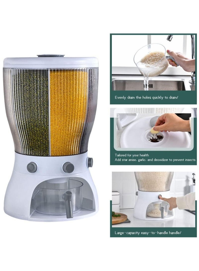 Food/Rice Dispenser, 4 Grids Rotating Grain Storage Container with Drain Bowl and Lid, Used to Store Grains and Dry Food, for Home & Kitchen (White)  - Image 2