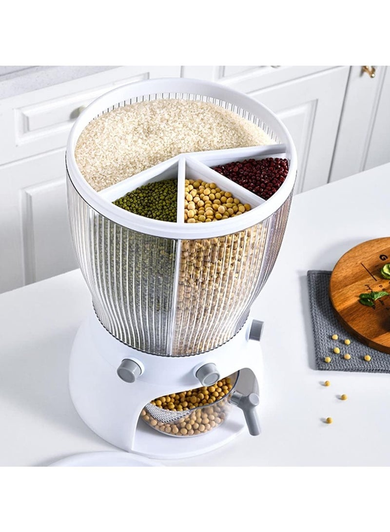 Food/Rice Dispenser, 4 Grids Rotating Grain Storage Container with Drain Bowl and Lid, Used to Store Grains and Dry Food, for Home & Kitchen (White)  - Image 3