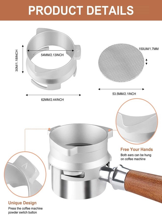 Vomika 54mm Coffee Dosing Funnel, Hands-Free Aluminum Dosing Ring & 53.5mm Stainless Steel Puck Screen, Espresso Accessories suitable for 54mm Breville Barista Portafilters, with Grinding Trigger - Image 2