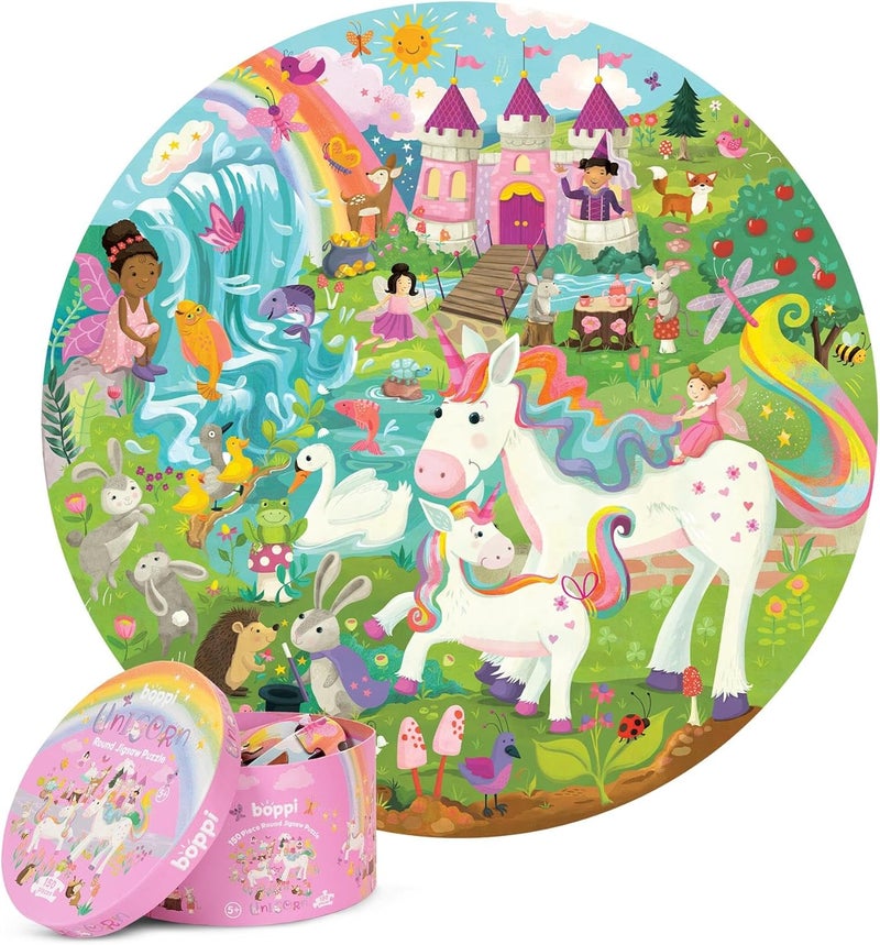 Boppi Unicorn Jigsaw Puzzles for Kids Ages 5 to 8 150 Pieces Round Unicorn Puzzle Princess Puzzle with Fairies and Animals Made from 100% Recycled Cardboard - Image 1