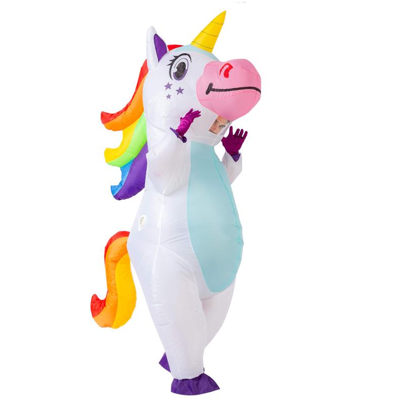 Inflatable Unicorn Costume: 100% Fire Polyester Deluxe Full Body Suit - One Size Fits All With Built-In Pocket for Battery Storage Air Pump Included for Halloween Party Cosplay Holiday Theme Activitie - Image 1