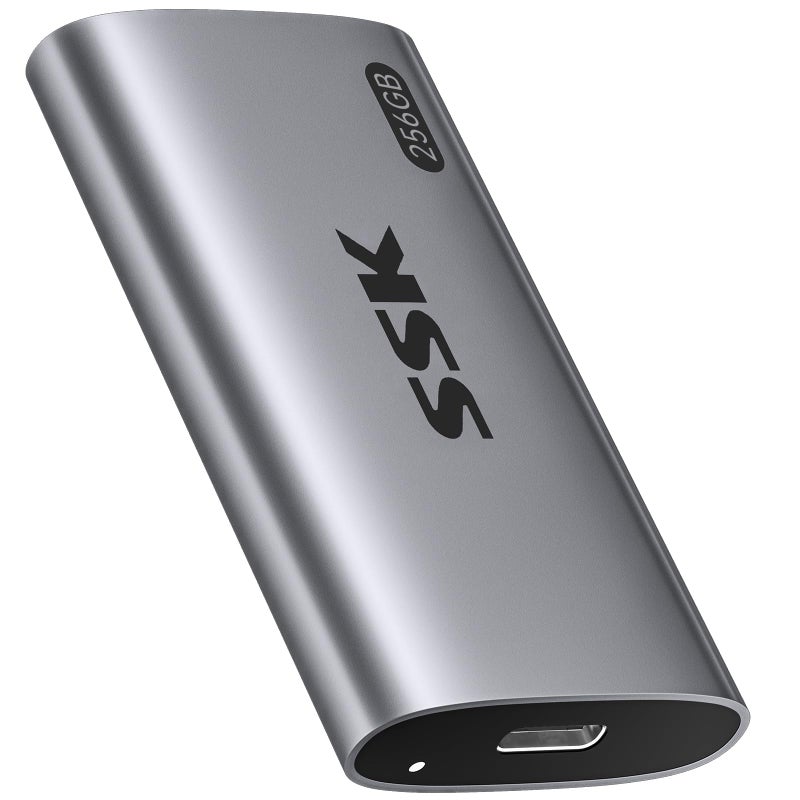 SSK قرص صلب خارجي SSK سعة 256 جيجابايت، قرص SSD محمول بسرعة تصل إلى 550 ميجابايت/ثانية، قرص خارجي USB 3.2 Gen2 لجهاز iPhone 15/Pro، ويندوز، ماك، أندرويد مع ضوء LED، دعم Trim وSMART - Image 1