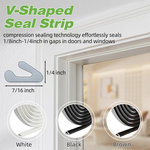 ESUFEIR Weather Stripping Door Seal Strip for Door Frame,Window Insulation for Winter,Exterior Doors Soundproofing Gap Filler,Window Sealer Weather Stripping,Foam Windows Draft Stopper (White,19.7Ft) - Image 2