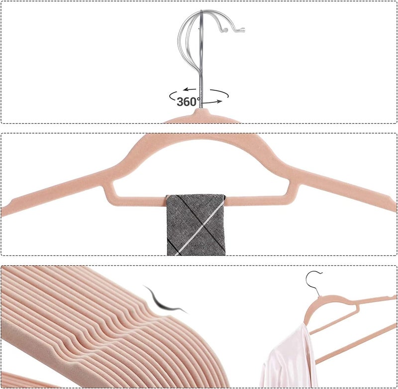Red Dot Gift® 20-Pack Rose-Pink Non-Slip Velvet Hangers & 360 Degree Rotatable Hook - Durable & Slim - Non Slip Hangers for Coat Hangers - Pant Hangers… (Rose/Blush Pink, 20 pack) - Image 4