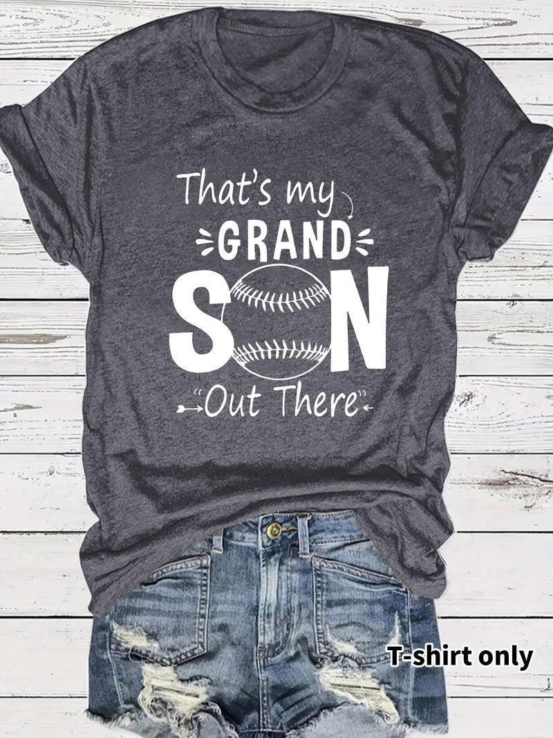 Casual T-Shirt That'S My Grand Son Ball Summer Round Neck Short Sleeve Top Women - Image 3