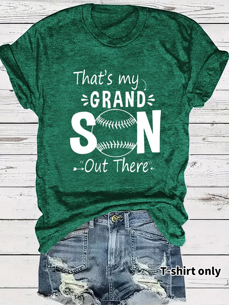 Casual T-Shirt That'S My Grand Son Ball Summer Round Neck Short Sleeve Top Women - Image 1
