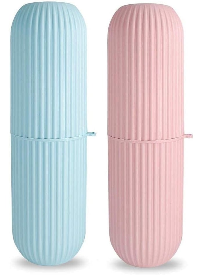 Portable Bathroom Toothbrush Holder Set of 2 – Travel Cup Case with Cover – Compact Hygienic Storage for Toothbrush and Toothpaste Organization - Image 1