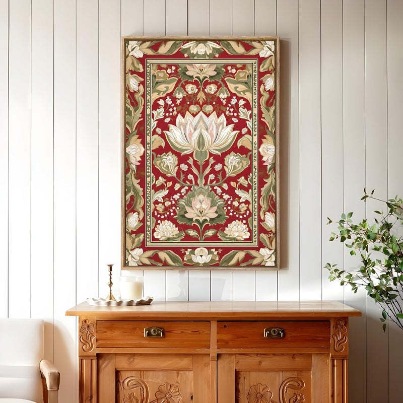 Painting Mantra Large Canvas Painting Panel Framed Wall Art Print Indian lotus floral Framed Luxury Paintings for Home Decoration Living room Bedroom and Office Dcor Red 23x35 Inch  - Image 1
