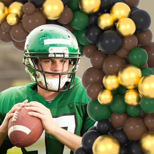 Cunnikku Dark Green Black Gold Balloon Garland Arch Kit 116PCS Brown Dark Green Black Metallic Gold Balloons for Camo Super Football Bowl Birthday Graduation Woodland Sport Theme Party Decorations - Image 5