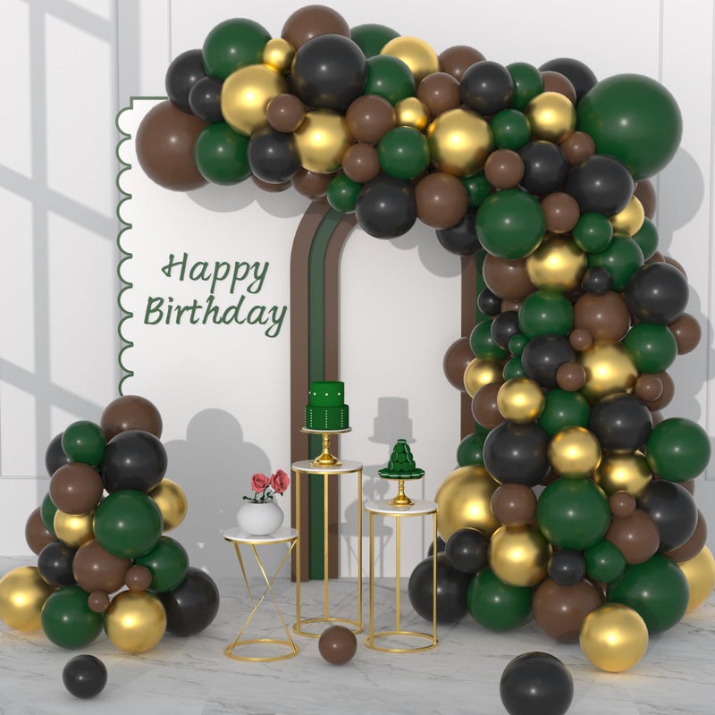 Cunnikku Dark Green Black Gold Balloon Garland Arch Kit 116PCS Brown Dark Green Black Metallic Gold Balloons for Camo Super Football Bowl Birthday Graduation Woodland Sport Theme Party Decorations - Image 3