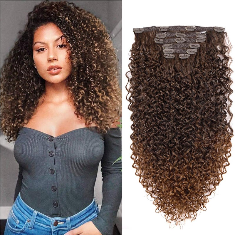 BHF 26 inch Kinky Curly Clip In Hair Extensions 140g Double Weft Curly Wave Clips in on Synthetic Hair Extensions Hair pieces for Women 7pieces MT430