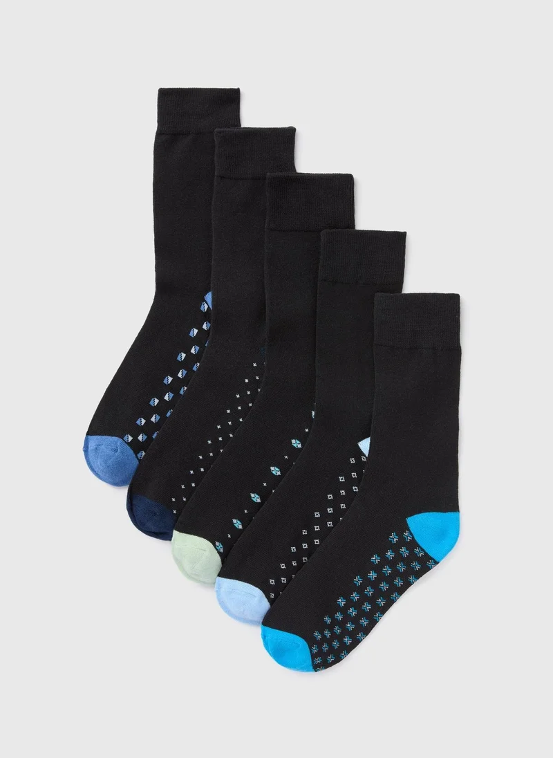 Matalan 5 Pack Black Geometric Socks