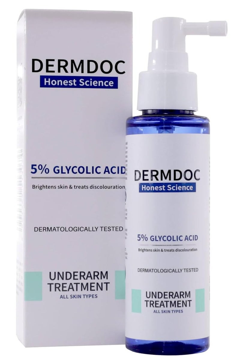 DermDoc 5% Glycolic Acid Underarm Brightening Spray Treatment (100 Ml)|Multipurpose Exfoliating Toner For Dark Spots On Face & Body|Helps With Dark Neck & Knees,Strawberry Legs With 2% Salicylic Acid - Image 1