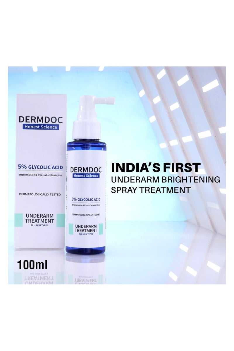 DermDoc 5% Glycolic Acid Underarm Brightening Spray Treatment (100 Ml)|Multipurpose Exfoliating Toner For Dark Spots On Face & Body|Helps With Dark Neck & Knees,Strawberry Legs With 2% Salicylic Acid - Image 2