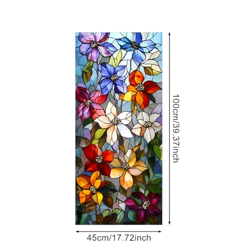 IVN Stained Glass Window Film 17.7x39.3 inch Multicolor Wildflower Design Window Privacy Film Stained Decals Static Cling Sun Blocking Decor for Home Office Glass Panels - Image 3