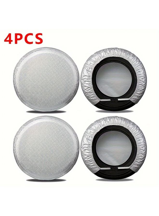 4 Pack Polyester Tire Covers Waterproof Wheel Protectors UV Rain Snow Protection Silver - Image 1