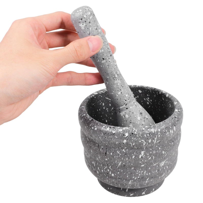 Large Granite Pattern Mortar and Pestle Set for Garlic Ginger and Spice Grinding Kitchen Tool - Image 4