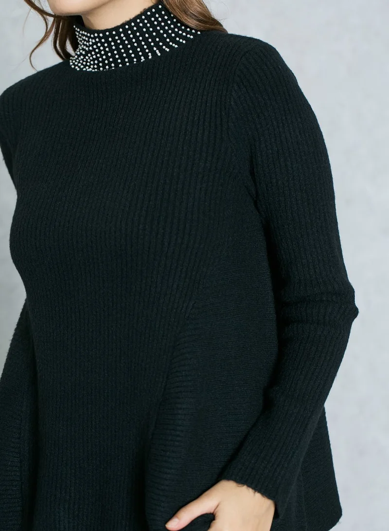 LOST INK Pearl Neck Peplum Sweater