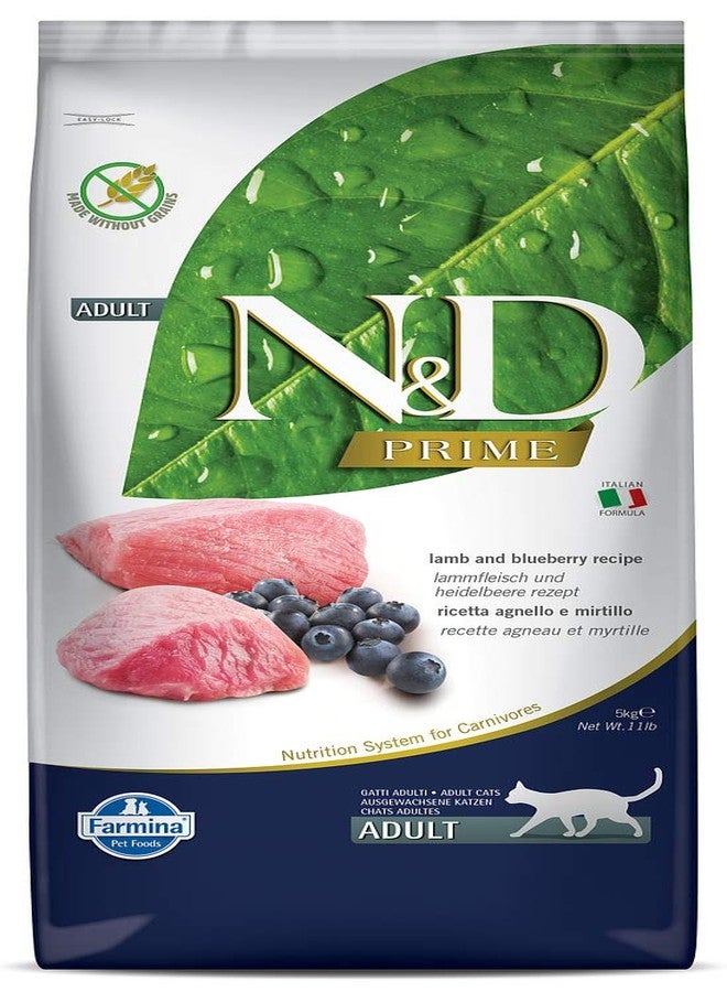 FARMINA N&D Prime Dry Cat Food, Adult, Grain-Free, 5-kg, Lamb and Blueberry - Image 1