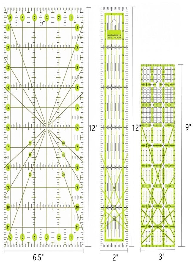 ZICALSO Quilting Rulers, 7 Acrylic Ruler Templates (4.5"X4.5", 6"X6", 9.5"X9.5", 12.5"X12.5", 6.5"x12", 2"x12", 3"x9), Non-Slip Rings for Quilting and Sewing - Image 5