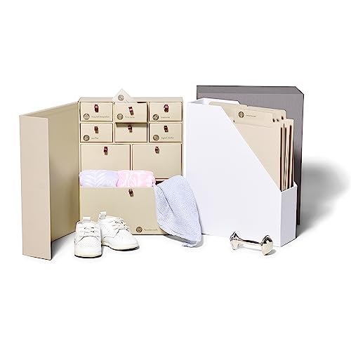 Savor | The Library Baby Memory Book | Acid-Free Newborn Keepsake & Memory Organizer with 52 Labels, 9 Drawers, 8 File Folders | Gift for Pregnancy, Mother’s Day, Baby Shower (Slate, No Customization) - Image 1