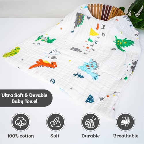 BASEEFY Muslin Bath Towel for Babies – 6 Layer Premium Cotton, Super Soft, Breathable & Highly Absorbent, Gentle on Sensitive Skin for Kids Boys and Girls(105 * 50 CM, Dinosaurs) - Image 5
