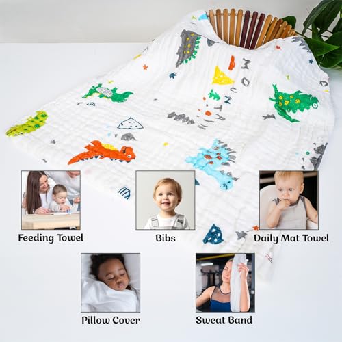 BASEEFY Muslin Bath Towel for Babies – 6 Layer Premium Cotton, Super Soft, Breathable & Highly Absorbent, Gentle on Sensitive Skin for Kids Boys and Girls(105 * 50 CM, Dinosaurs) - Image 3