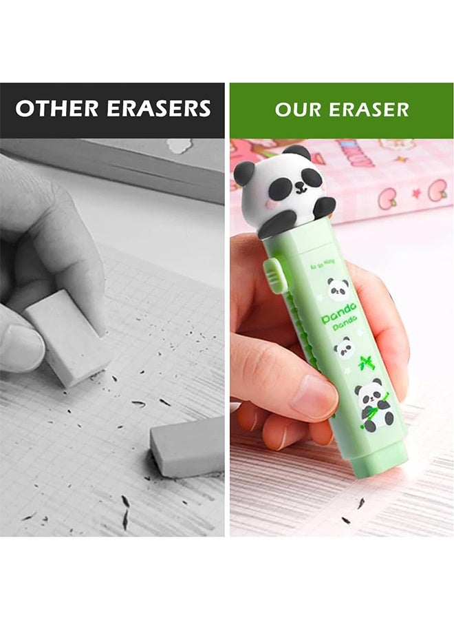 2 Set Cute Cartoon Push-Pull Eraser with 2 Replacement Core Retractable Kawaii Design for Kids' Writing & Drawing Smooth Clean Erasing with Minimal Residue Fun Stationery Gift for School, Art, and Creative Supplies(Blue and Green) - Image 3