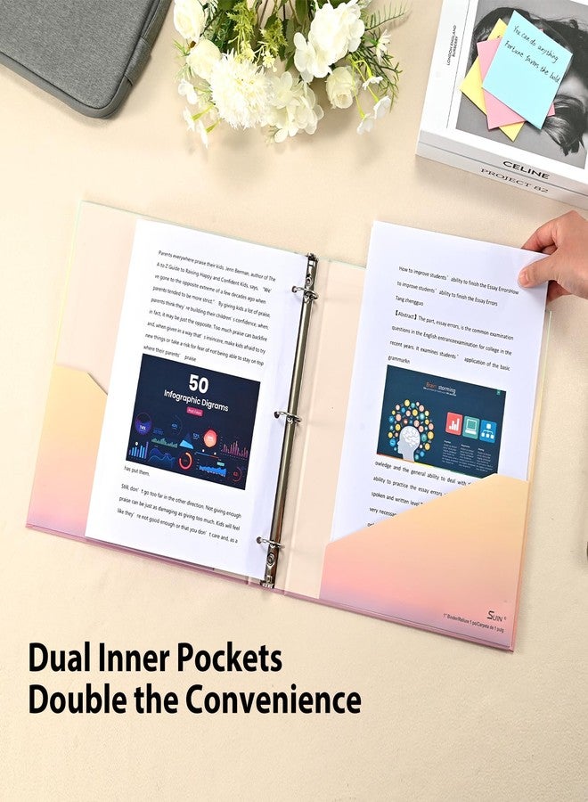 SUIN 1-inch 3-Ring-Binder with Pockets, Decorative Pink Gradient, 1" Cute Round Ring Binder for Work/Home/Back to School,2-Pack - Image 5