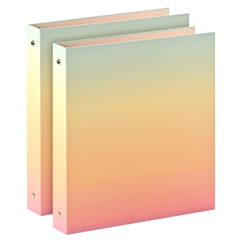 SUIN 1-inch 3-Ring-Binder with Pockets, Decorative Pink Gradient, 1" Cute Round Ring Binder for Work/Home/Back to School,2-Pack - Image 1