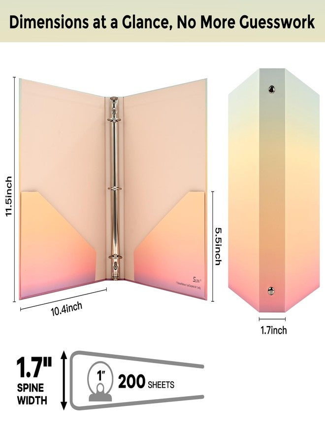 SUIN 1-inch 3-Ring-Binder with Pockets, Decorative Pink Gradient, 1" Cute Round Ring Binder for Work/Home/Back to School,2-Pack - Image 2