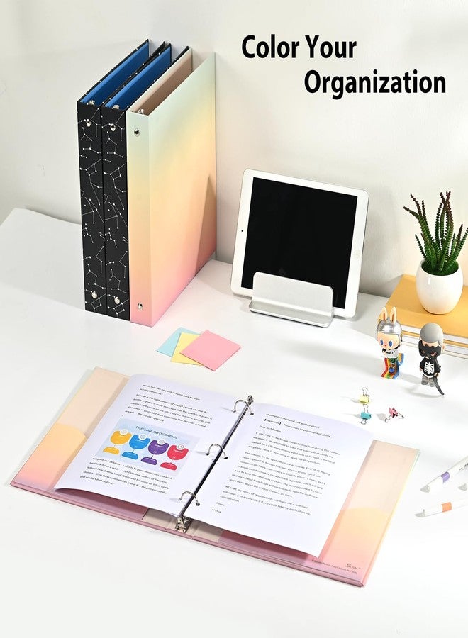 SUIN 1-inch 3-Ring-Binder with Pockets, Decorative Pink Gradient, 1" Cute Round Ring Binder for Work/Home/Back to School,2-Pack - Image 3