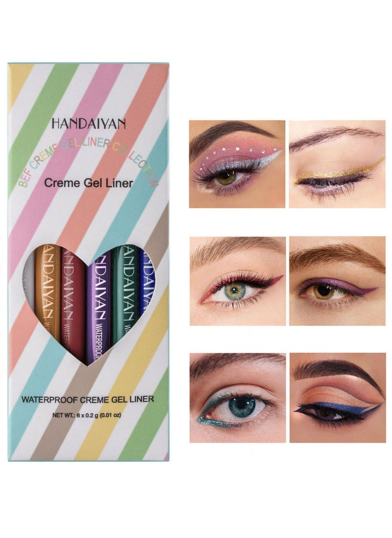 Handaiyan Eyeliner Gel Set 6 Colors Professional Makeup Eye Liner Waterproof Matte Long Lasting,Smudge-Resistant Sharpenable Cream Eyeliners Pencil High Performance Glide-On Pen Vegan,High Pigment,Nude Finish B  - Image 1