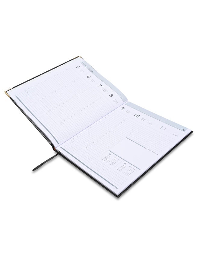 FIS 2026 Executive Diary, Size 210x260mm, 1 Side Padded & Sewn Vinyl Cover, 1 Week at a Glance Format, Golden Corners, English/French, 70gsm White Paper, Black Cover-FSDI35E26BK - Image 3