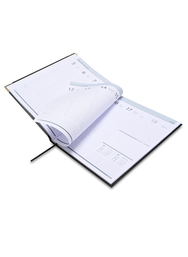 FIS 2026 Executive Diary, Size 210x260mm, 1 Side Padded & Sewn Vinyl Cover, 1 Week at a Glance Format, Golden Corners, English/French, 70gsm White Paper, Black Cover-FSDI35E26BK - Image 4