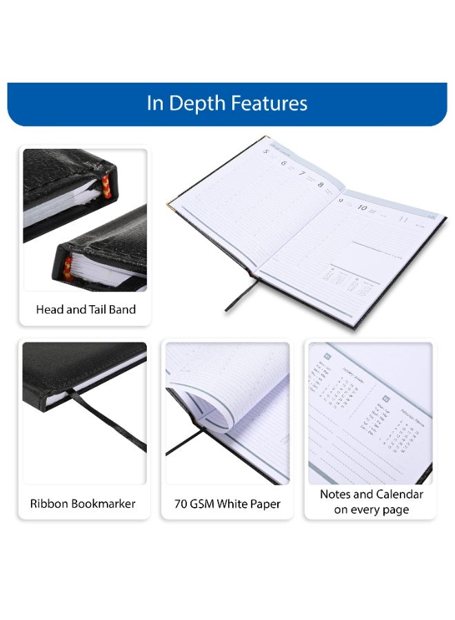 FIS 2026 Executive Diary, Size 210x260mm, 1 Side Padded & Sewn Vinyl Cover, 1 Week at a Glance Format, Golden Corners, English/French, 70gsm White Paper, Black Cover-FSDI35E26BK - Image 5