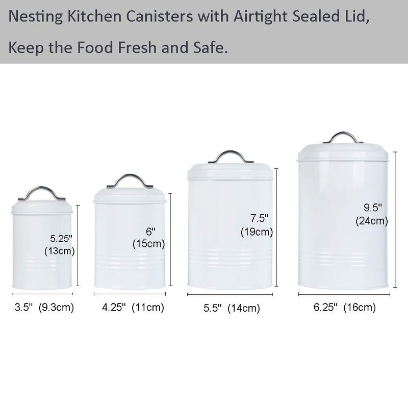 Brightalk Nesting Canisters Sets for the Kitchen, Set of 4 Airtight White Farmhouse Canister Jars with Removable Chalkboard Labels and Marker, for Flour Sugar Coffee Tea Storage - Image 2