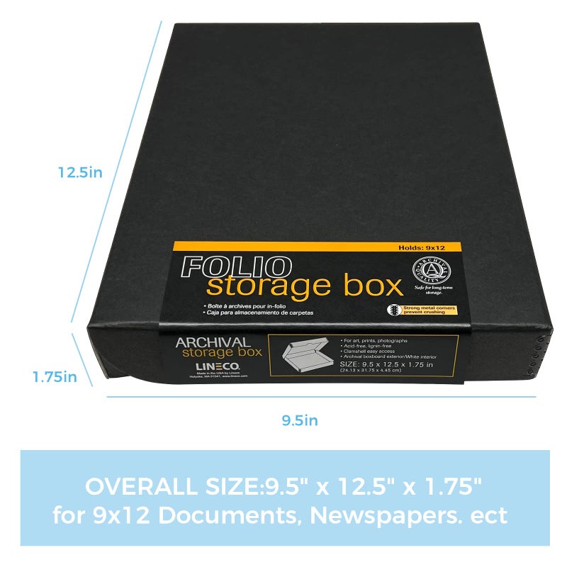 Lineco Lineco Archival Folio Storage Box. Metal Edge Archival Boxboard, Clamshell Lid. 9.5 x 12.5 x 1.75 inches. - Image 2