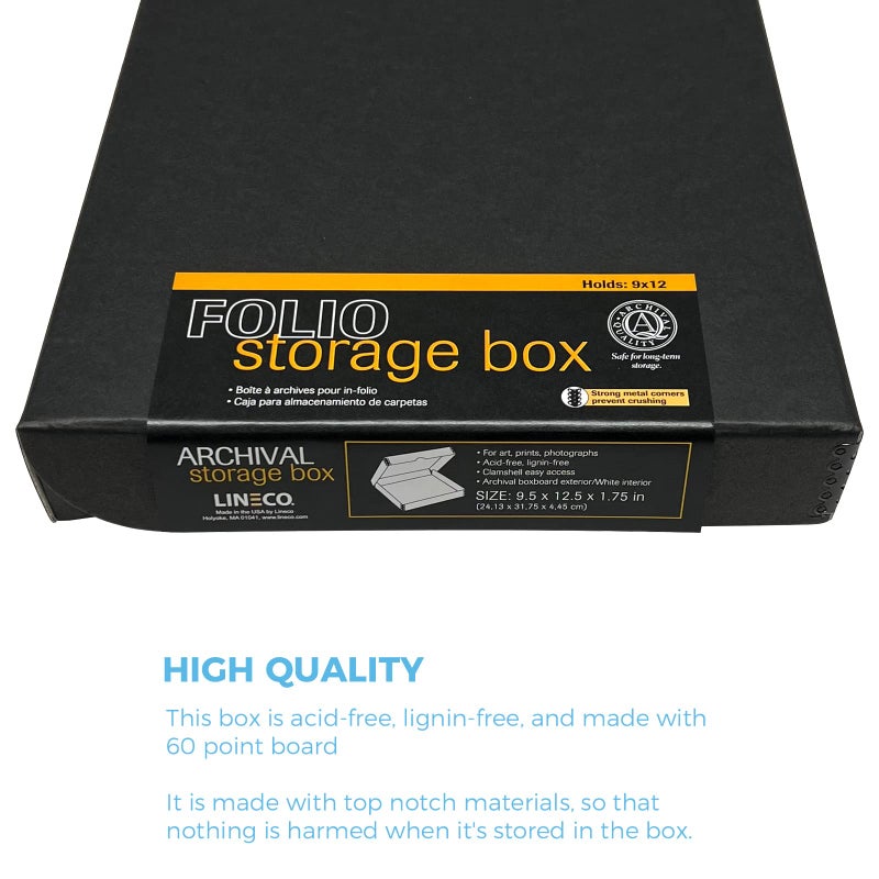 Lineco Lineco Archival Folio Storage Box. Metal Edge Archival Boxboard, Clamshell Lid. 9.5 x 12.5 x 1.75 inches. - Image 5